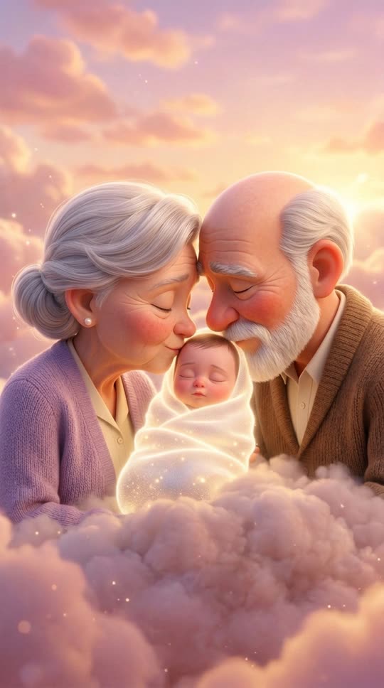Grandmother kissing the baby's forehead