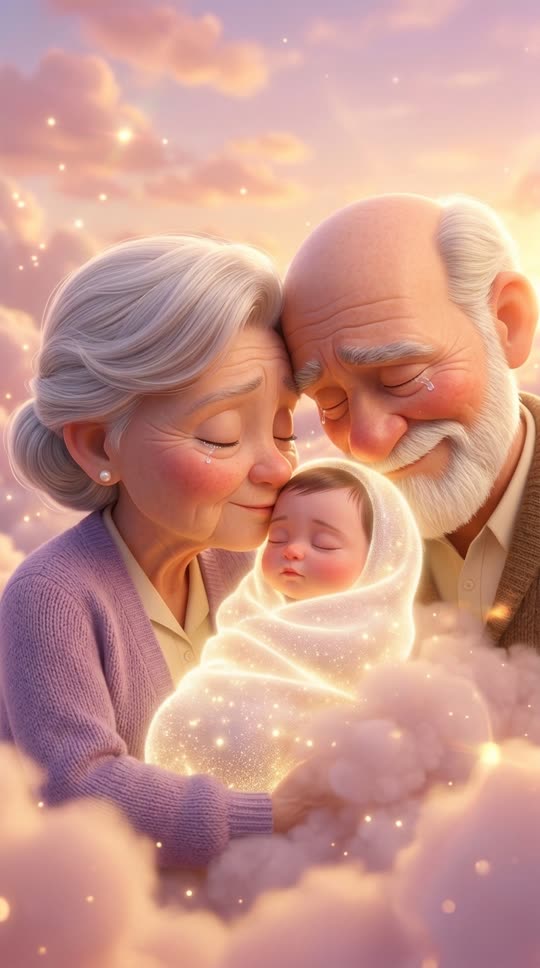 Grandmother whispering to the newborn